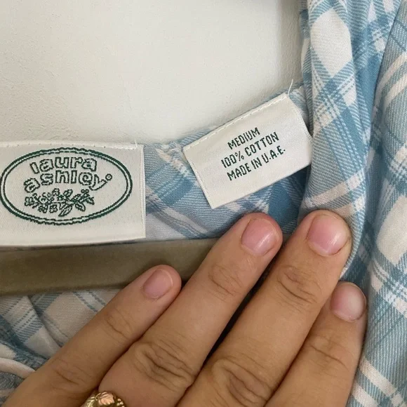 Vintage Laura Ashley Blue and White Checkered Cotton Nightgown - Picture 2 of 6